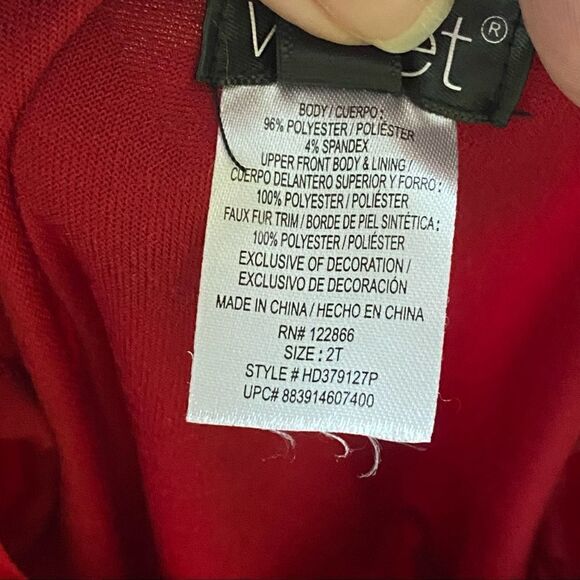 2T Red Santa Velvet Sequined Dress By Pink & Violet Size 2T - Picture 5 of 5